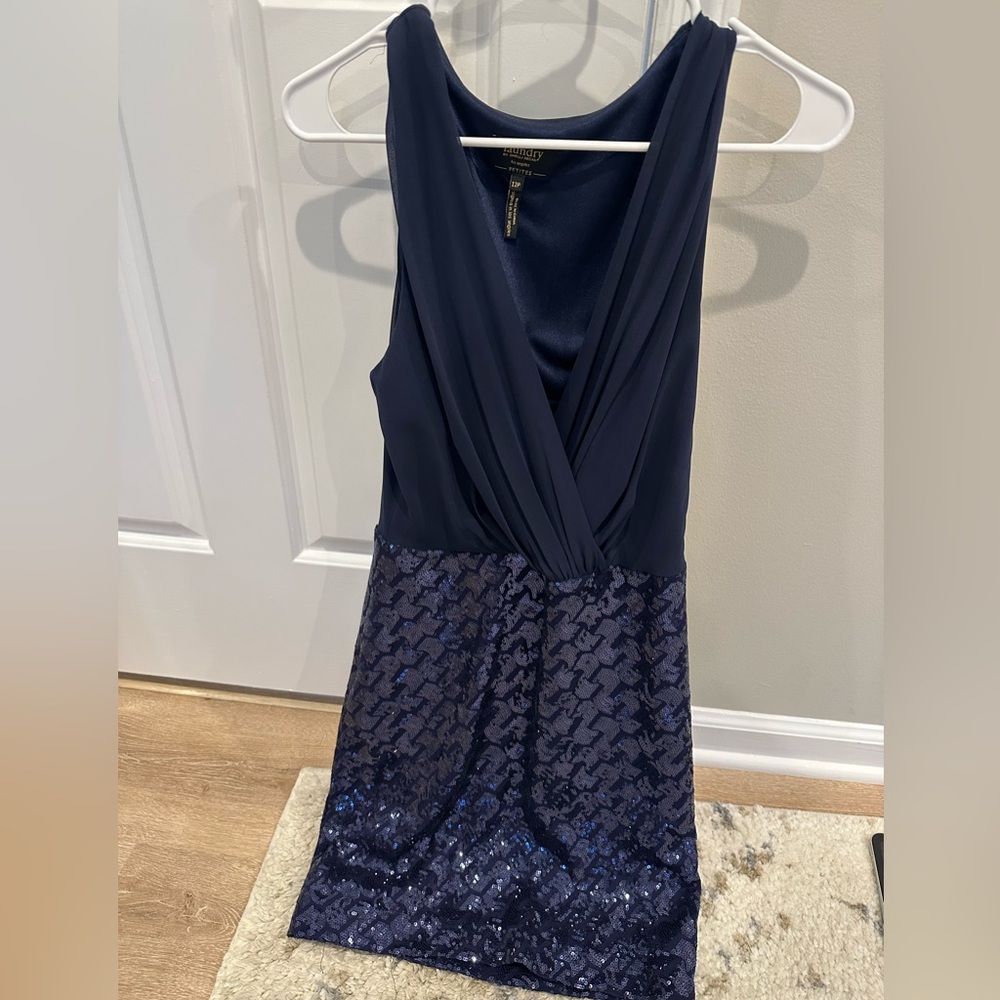 Laundry By Shelli Segal Women’s Dress Navy Sequins Size 12P Petite Formal